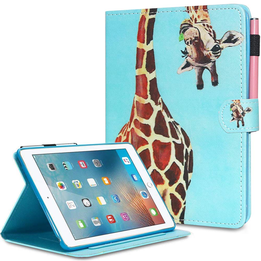 AUSMIX for iPad 9.7 inch 2018/2017 Folio Case, iPad Air/Air 2 Case, Cute Pattern PU Leather Slim shell Kickstand Smart Wallet Protective Cover for iPad 9.7'' 6th/5th Gen with Auto Sleep/Wake,Giraffe — image 1