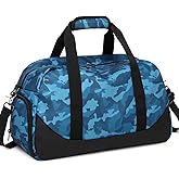 Boys Overnight Duffel Bags Sport Gym Bag Gymnastics Bag with Shoe Compartment, Carry-on Size Weekender Sleepovers Travel Duffel Bag for Boys (Blue Camo)