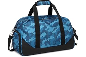 OCTSKY Kids Overnight Duffel Bags Boys Sport Gym Bag Gymnastics Bag with Shoe Compartment, Carry-on Size Weekender Sleepovers Travel Duffel Bag for Kids (Blue Camo)