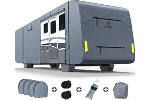 Fonzier 6 Layers Heavy Duty Class A RV Cover for 31'-34' Motorhome Anti-UV, Rip-Stop, Breathable with 2Pcs Extra Straps & Gutter Spout Covers & Tire Covers