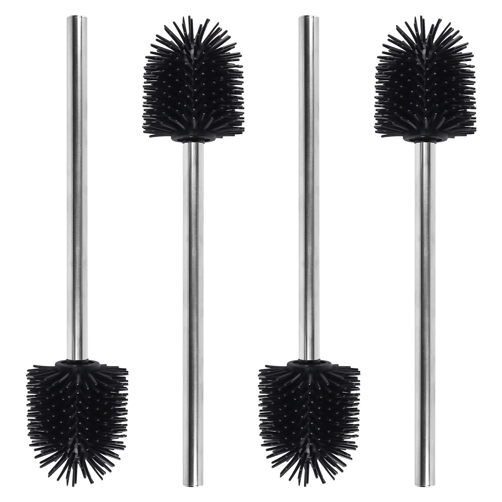 Toilet Brush, 4 Pack Silicone Toilet Brushes with Stainless Steel Handle, Standing Toilet Brush Replacement for Bathroom Toilet-Ergonomic, Deep Cleaning, Durable