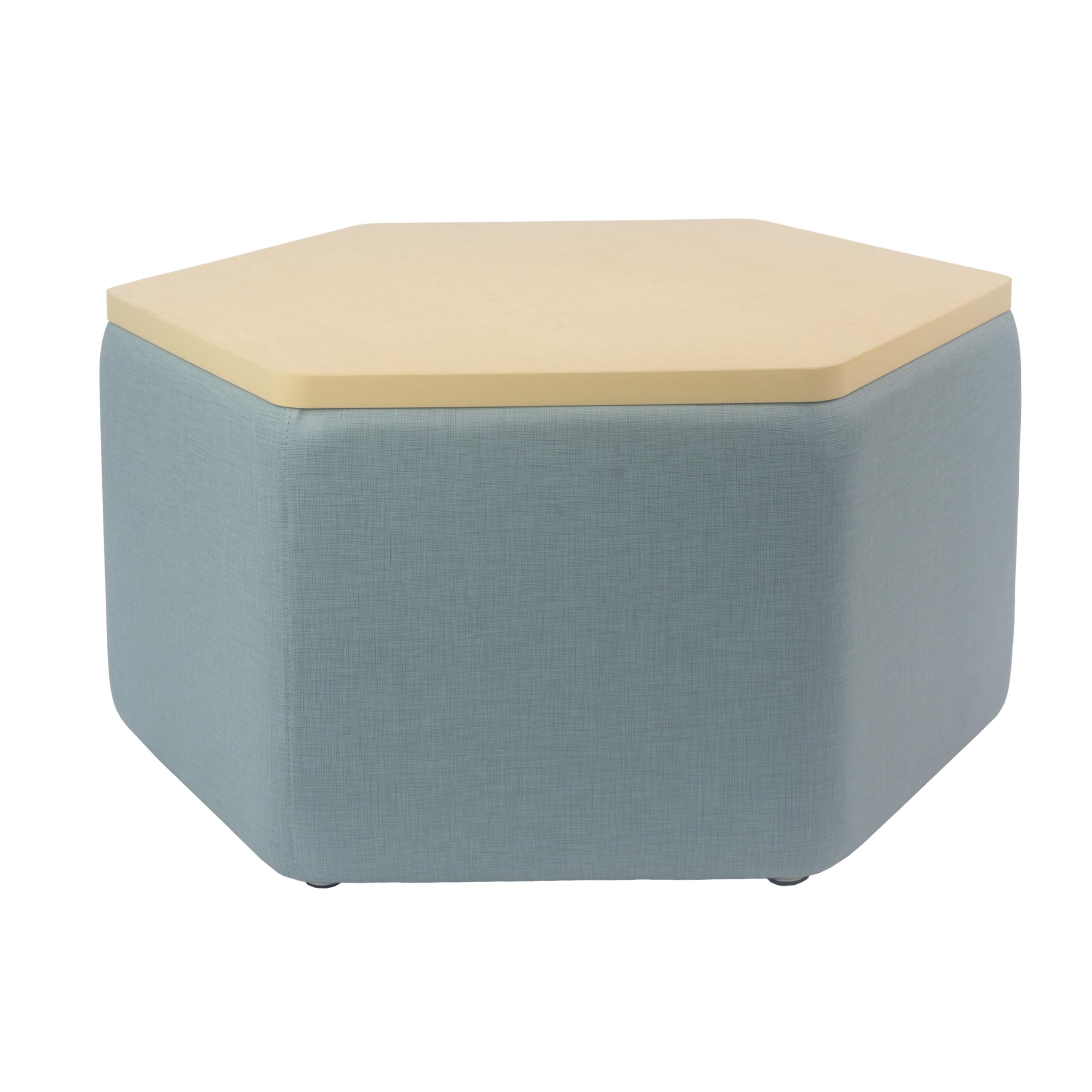 Photo 1 of Factory Direct Partners FDP Pro Series Upholstered Hexagon Ottoman Table, 18" Height; Collaborative Commercial Furniture for Hotel Lobby, Office, Restaurant, Waiting Room -Sky Blue/Maple
