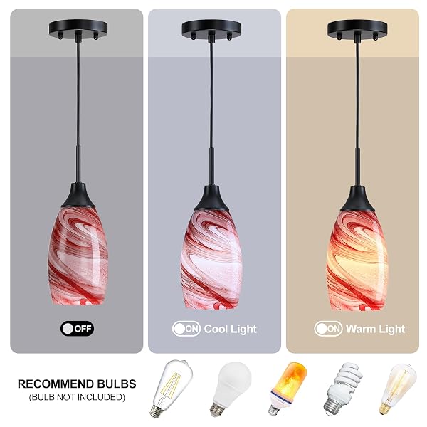 VIINEW MINI GLASS PENDANT LIGHT,3-PACK HANDBLOWN BURGUNDY MARBLE ART GLASS HANGING LIGHT 4.72″ OVAL CEILING HANGING LIGHT FIXTURE FOR DINING ROOM KITCHEN ISLAND CAFE FOYER HALLWAY