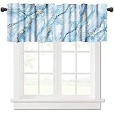 Mchenxin White Blue Marble Window Valance, Abstract Summer Ocean Blue Gold Marble Modern Luxury Line Print Blackout Short Curtain for Home Living Room Kitchen Bedroom, 54x18inch