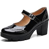 DADAWEN Women's Chunky Low Block Heels Mary Jane Closed Toe Work Pumps Comfortable Round Toe Oxfords Dress Wedding Shoes