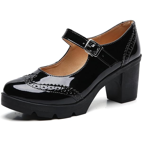 Amazon.com | AlkYutd Women's Classic T-Strap Platform Mid-Heel Square Toe  Oxfords Dress Shoes Black 35-4.5 | Oxfords