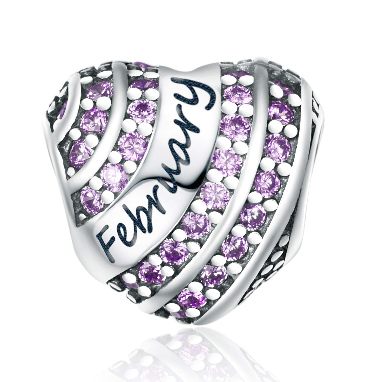 YOUFENG Jewellery S925 Sterling Silver Birthstone Charms Fit for Pandora Charms Bracelet Love Heart Birthday Gifts Crystal Charm