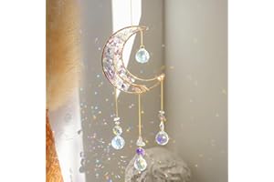 ILCLVIZ Crystal Moon Suncacher-Sun Catchers Indoor Window Prism Moon Crystal Dream Catcher Natural Healing Stones Rainbow Maker Garden Car Decoration Outdoor (Colorful)