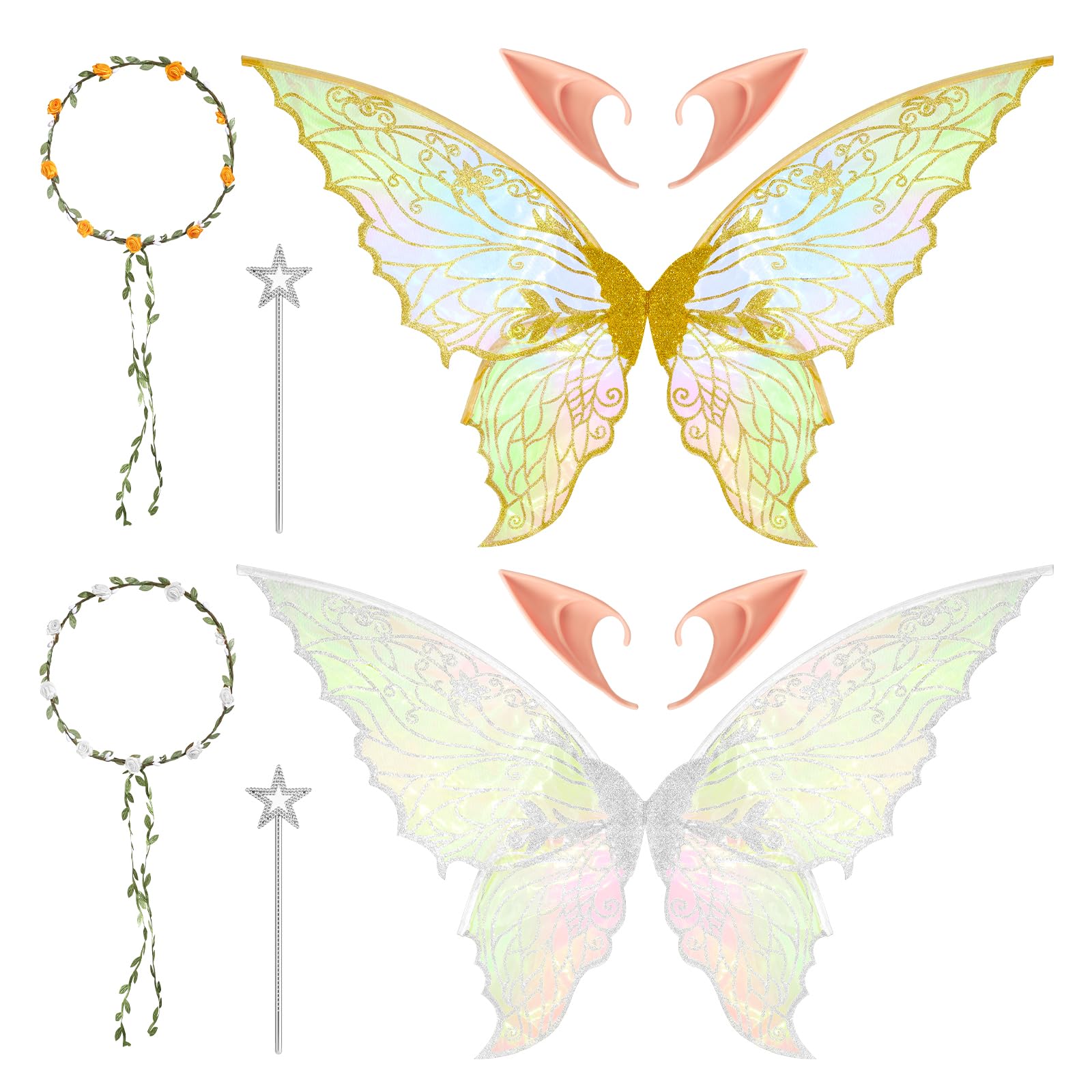 Photo 1 of 1 PIECE complete Fairy Wings for Adults and Girls Fairy Wings Costume Set for Women with Elf Ears Fairy Wand for Halloween Cosplay GOLD PAIR ONLY