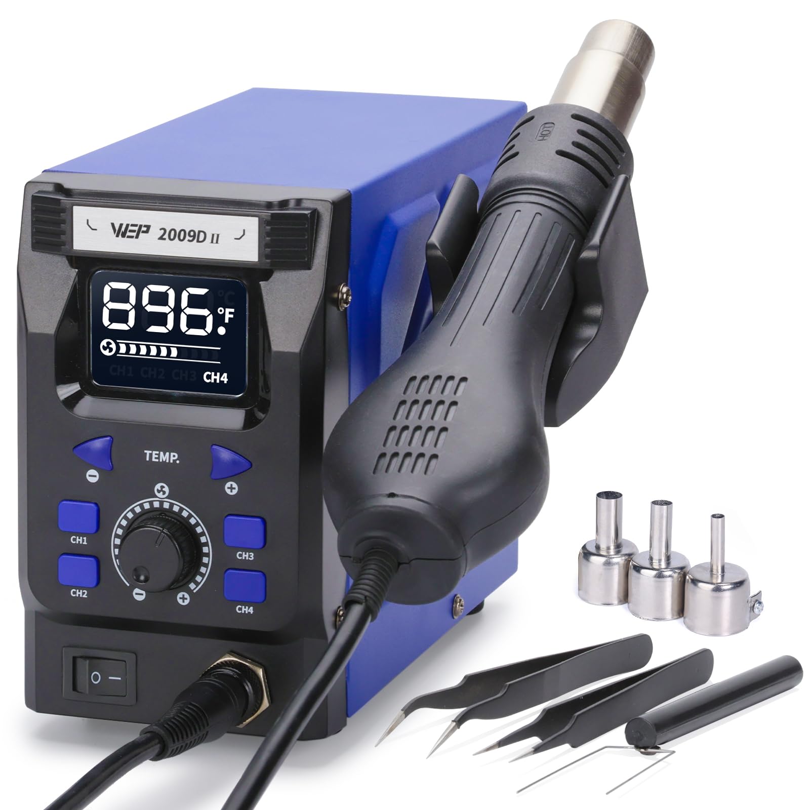 Photo 1 of WEP 2009D-II Hot Air Soldering Station, Hot Air Rework Station with Detachable Soldering Heat Gun, 4 Preset Channels, Digital LED Display, Adjustable Temperature 212-896°F, PID Temp Stabilization