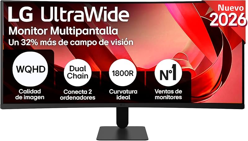 34U601B-B - Monitor UltraWide, 34", Curvo, 1800R, VA, WQHD, 3440x1440, 21:9, 120Hz, 120Hz, FreeSync, Premium, HDR10, SuperResolution+, HDMI, DP, Tilt, Preto Mate