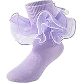 MKYSZLT Girls Ruffle Socks Toddler 4-Layer Big Lace Frilly Dress Socks Turn Cuff Fancy Pageant Sock for Baby Girl Little Kids