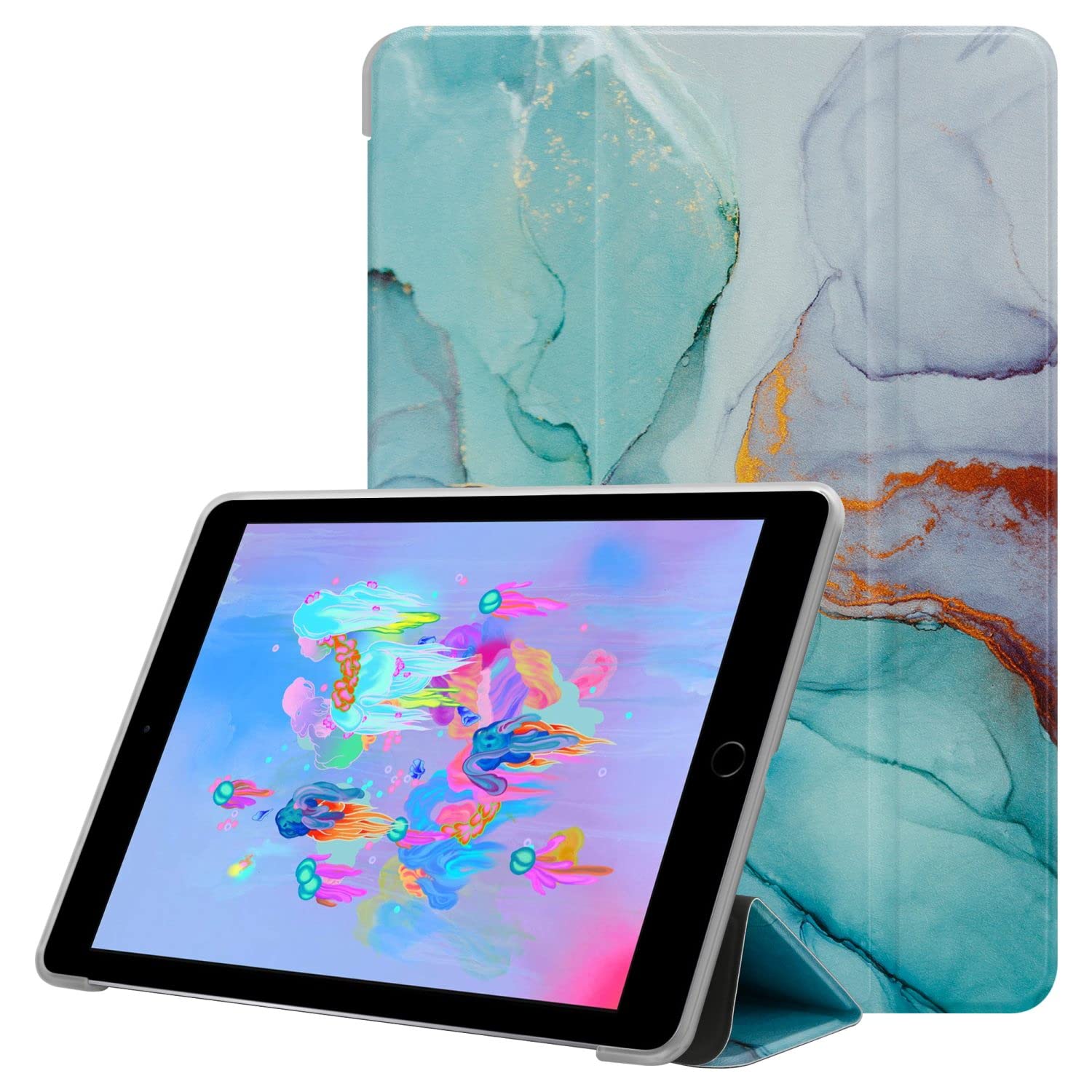 Cadorabo Tablet Case compatible with Apple iPad MINI/MINI 2 / MINI 3 / MINI 4 / MINI 5 - Design Green Marble - Ultra thin protective case made of flexible TPU silicone with stand function