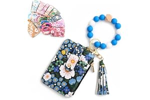GENERIC Women's Boho Beaded Wallet with Flower Pattern, Women Boho Style Beaded & Tassel Decorated Keychain, Credit Card Holder Purse (Dark blue)