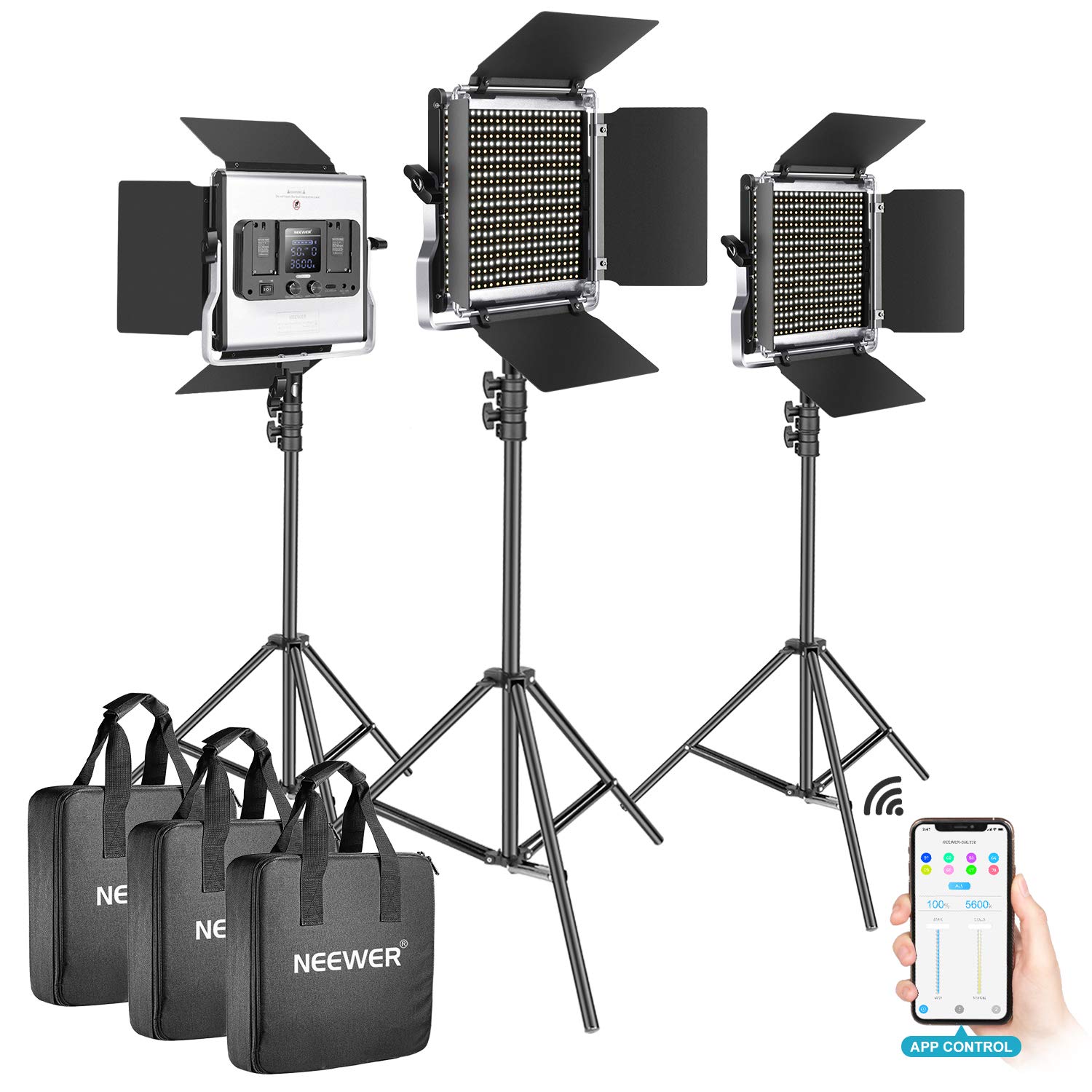 Buy Neewer 3 Packs 528 LED Video Light, Metal Dimmable BiColor 3200K