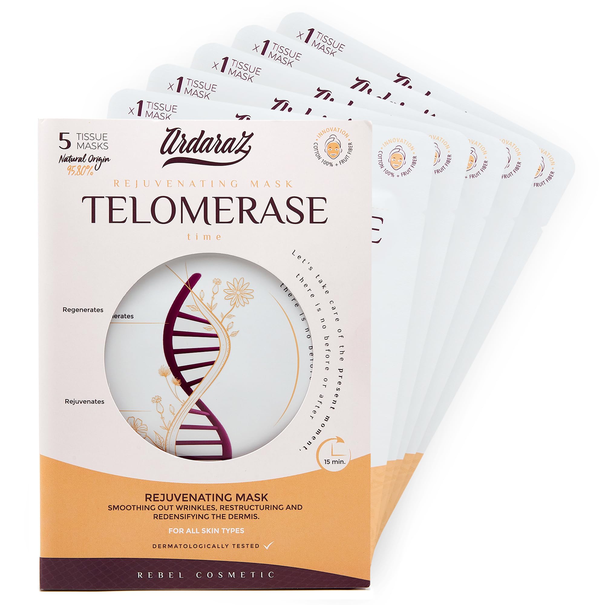 Ardaraz Anti Aging Face Mask with Telomerase and Hyaluronic Acido. Face Masks Beauty for a Firmer Skin. Deep hydration with instant effect. Vegan Face Mask Set 5 pcs