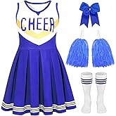 SCYPRUTH Cheerleader Costume for Girls Cheerleader Outfit for Kids Cheerleading Dress with Pom Poms for Halloween Dress Up
