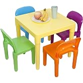 ZENY Kids Plastic Table and 4 Chairs Set, Multicolor Play Room Furniture for Reading, Train, Art, Crafts, Play