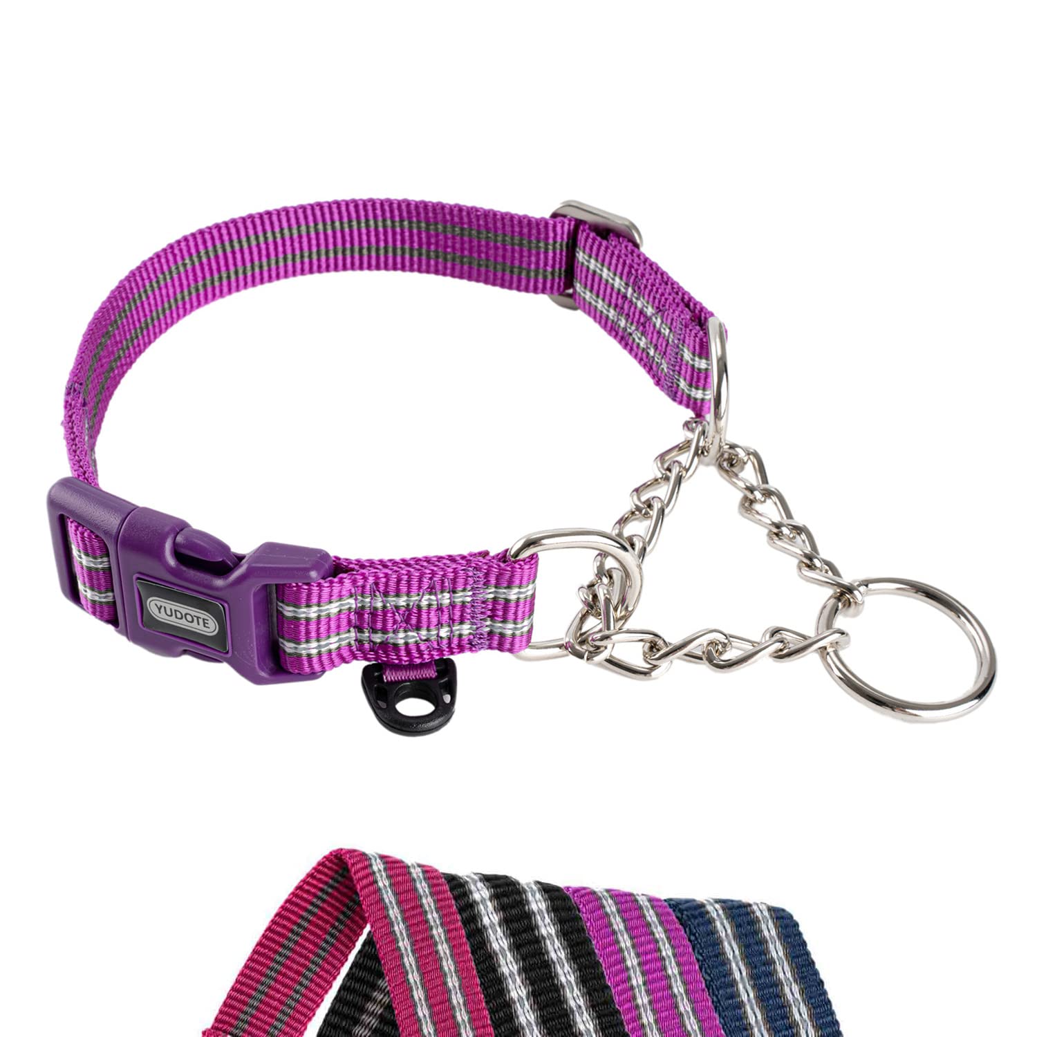 Petiry Half Choke Dog Collar with Quick Release Buckle,Reflective Nylon Anti-Pull Collar for Training and Safe Walks,for Large Dogs Neck 44-56cm(Purple,Large)