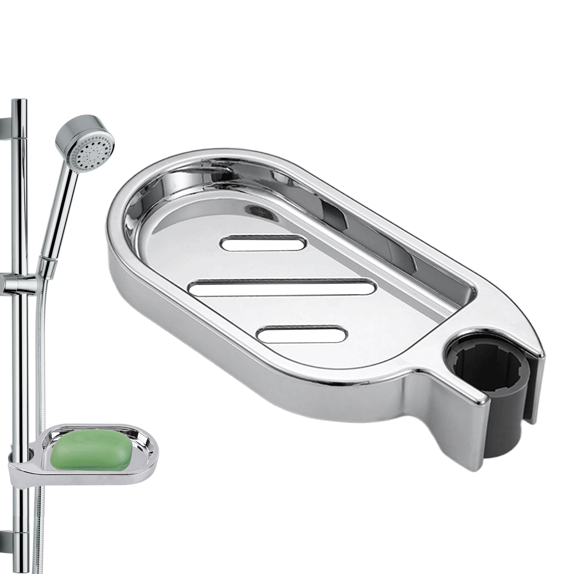 Clip-on Bathroom Soap Holder - Adjustable Shower Dish Tray With 22mm Round Rail Pole