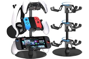 ZYTHRONE Controller Holder Stand 3 Tiers for Desk, Aluminum Alloy Rotatable Gaming Headset Stand for PS5/PS4/Xbox/Switch2/PS Controller/Headphone Holder for 9 Packs Controller