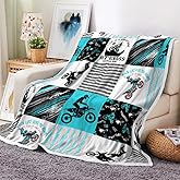 Torich Dirt Bike Throw Blankets, Motocross Extreme Sports Cozy Warm Bed Couch Blanket, Motorcycle Racing Themed White Fleece Flannel Throws to Decorate The Room and Bedroom