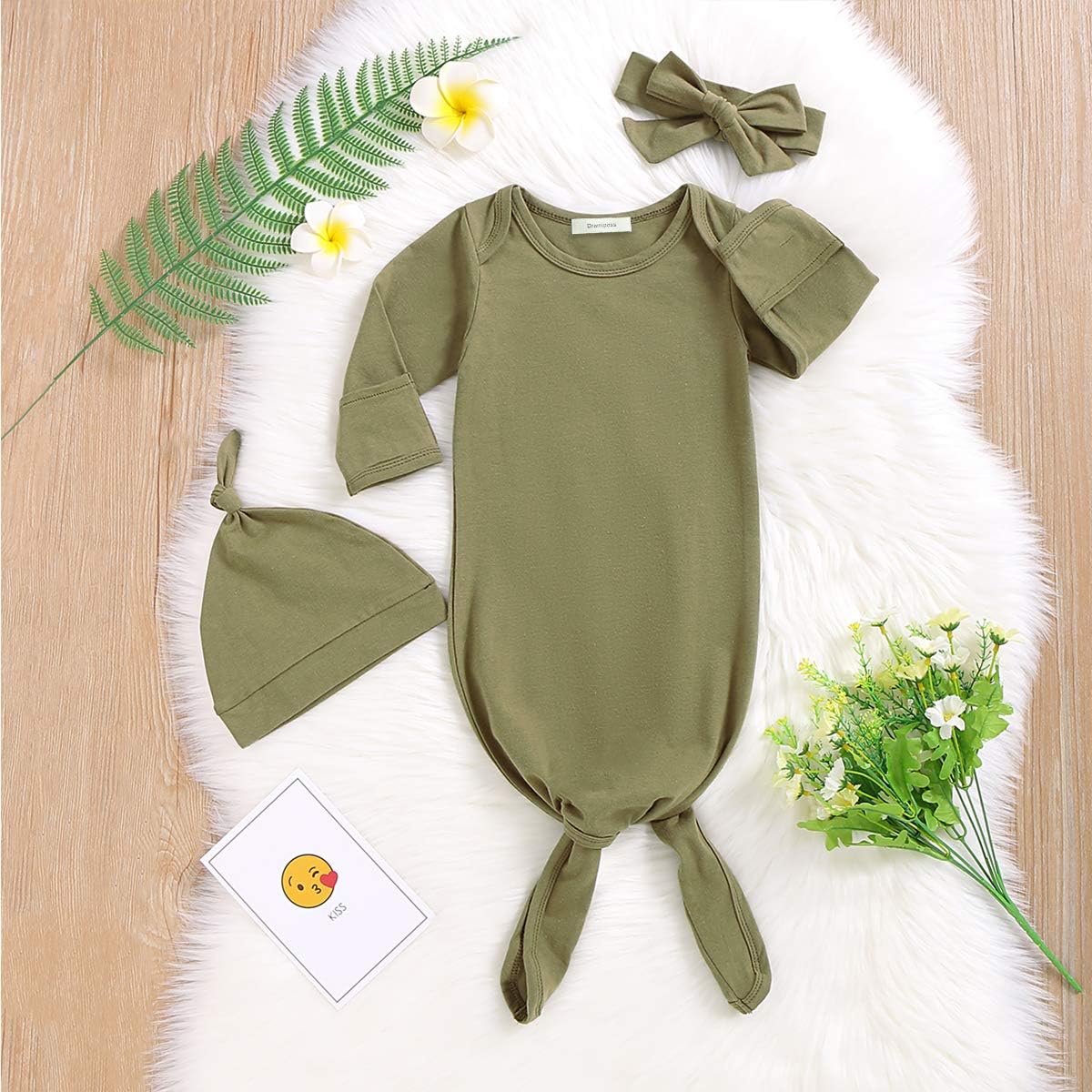 Dramiposs Newborn Boys Girls Solid Color Nightgowns Infant Long Sleeve Outfit Funny Sleeper (Olive, 0-3 Months): Clothing
