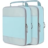 Compression Packing Cubes for Travel Essentials, 2 Set Expandable Compression Bags for Travel Packing Cubes for Suitcase Luggage Organizer Bags, Blue Mesh
