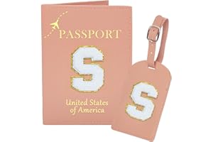 ULICO Initial Passport Cover Holder and Luggage tag Set,PU Leather Passport Case Travel Suitcase Tag with Letter Patch, Personalized Travel Luggage Accessories Gifts for Women Grils Teenage Pink S