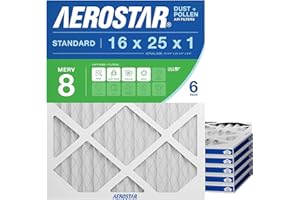 Aerostar 16x25x1" MERV 8 16X25X1 Merv 8 Pleated Air Filter, Made In The Usa, 6-Pack,White