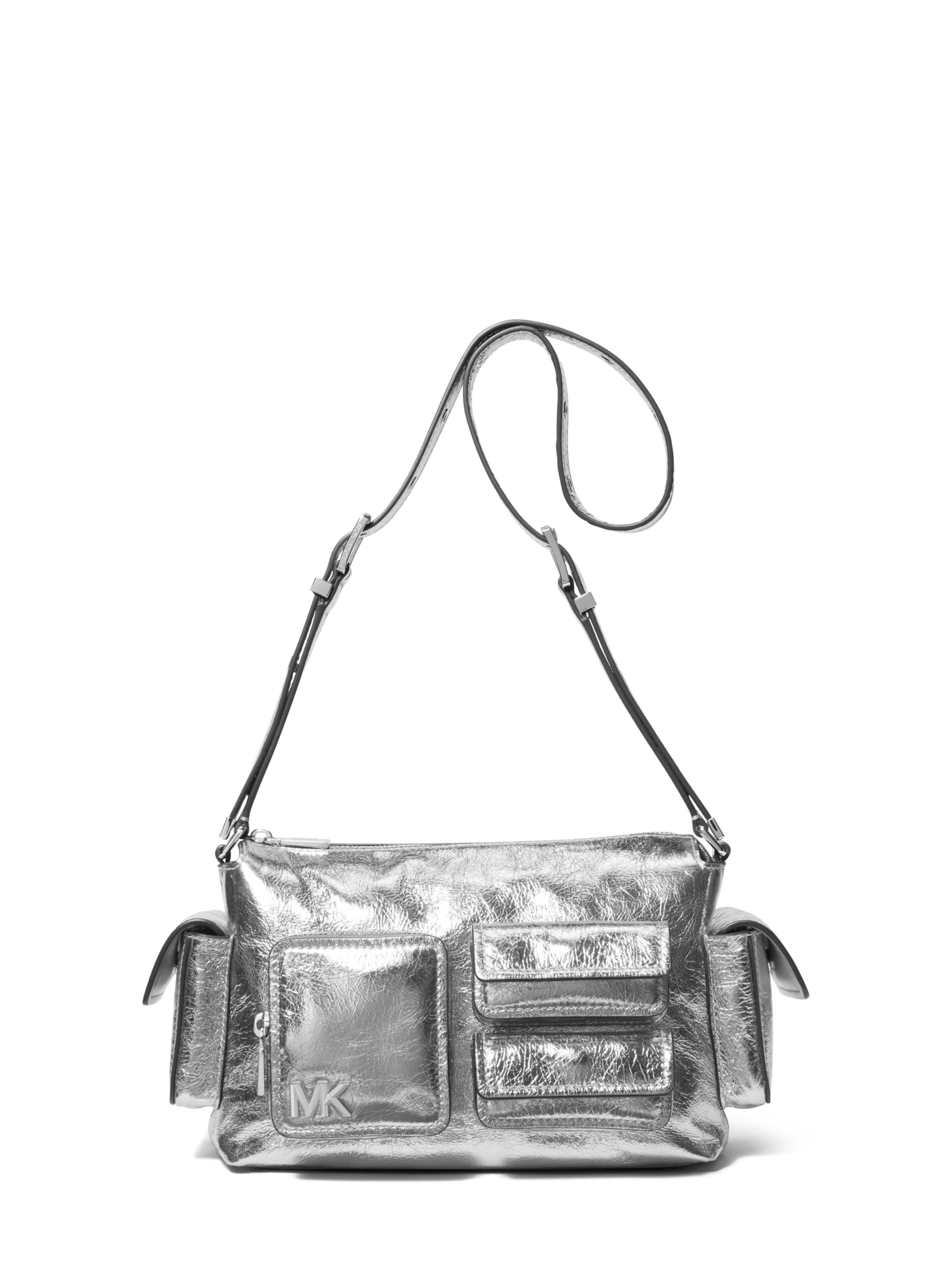 Michael Kors Dakota Medium Pocket Shoulder Bag, Silver-Tone Hardware/Metallic Volare Leather/Silver