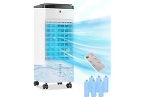 Uthfy Swamp Cooler, 3 In 1 Evaporative Air Cooler with Remote, 6 Ice Packs, 12H Timer, Portable Evaporative Cooler with 70° Oscillation, 3 Speeds, 3 Modes, Cooling Fan for Bedroom, Living Room, White