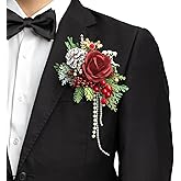 TINGE TIME Single Pocket Boutonniere for Man Groom, Best Man Boutonniere for Wedding, Prom, Homecoming, Anniversary, Graduation, Christmas Dinner (Christmas Red)