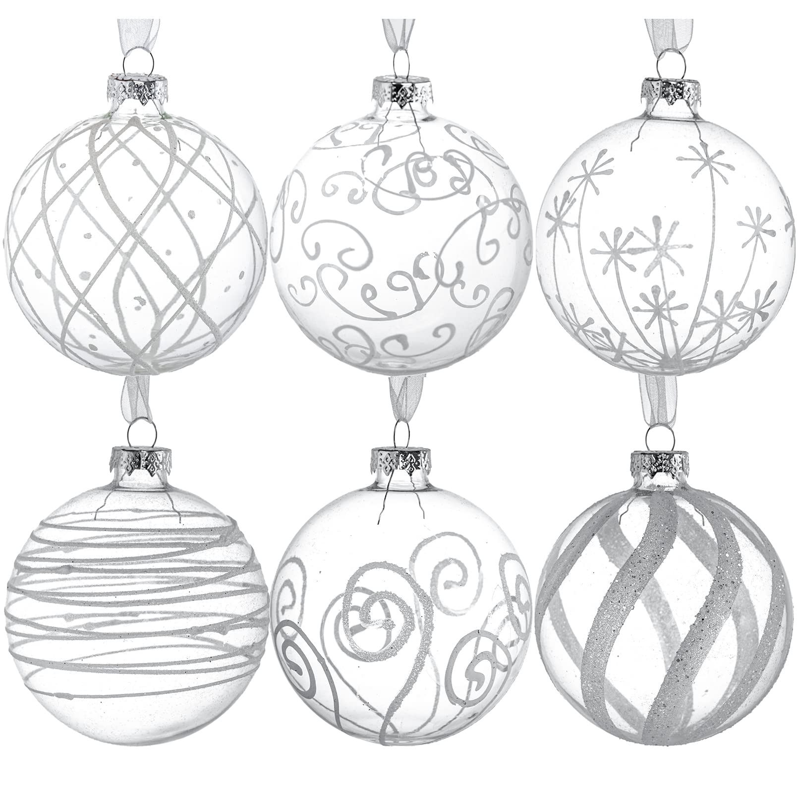 Kingrol 6 Pack 8cm Glass Ball Ornaments, 3.14" Christmas Tree Decoration Balls, Fillable Ornaments for DIY Craft Projects, Christmas, Wedding, Party, Home Decor