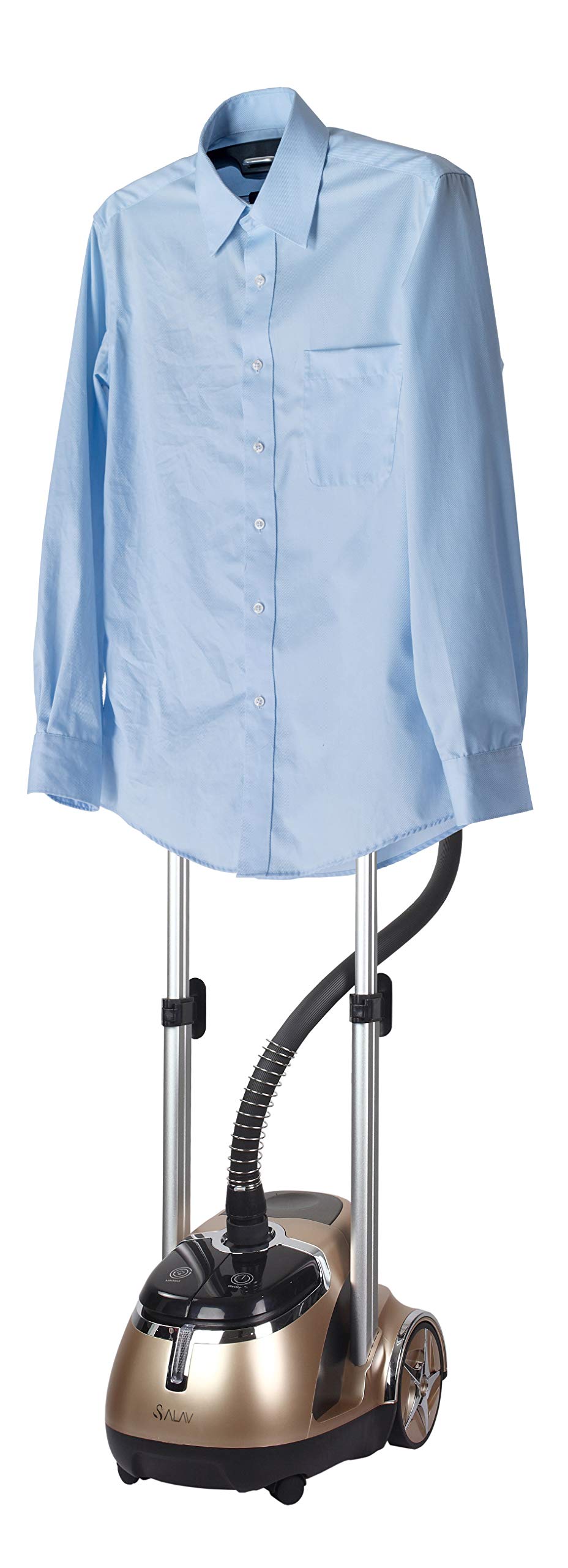 SALAV Limited Edition Professional Series Dual Bar Garment Steamer with Foot Pedals, Stainless Steel Steam Plate, Retractable Power Cord, 1.8L (60.8 oz) Water Tank, 1500 watts, 60+mins of Steam