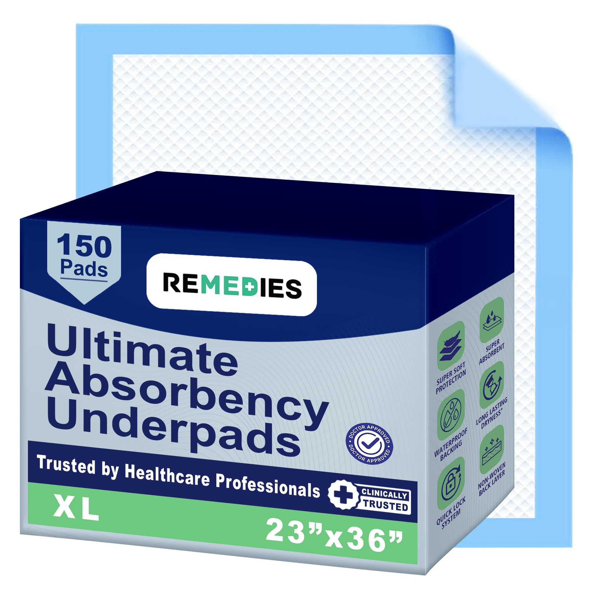 REMEDIES Disposable Incontinence Bed Pad - Super-Absorbent Under pads, 60 X 90 cm, 45 Gram (150 Count)
