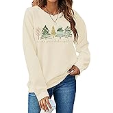 HQP Christmas Sweatshirts Women: Merry and Bright Shirts Christmas Tree Graphic Long Sleeve Shirt Xmas Holiday Pullover Tops
