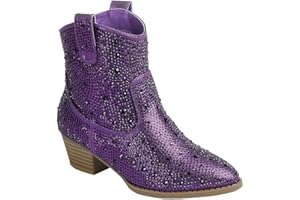 ABSOLEX Girl's Rhinestone Block Chunky Heel Ankle Bootie