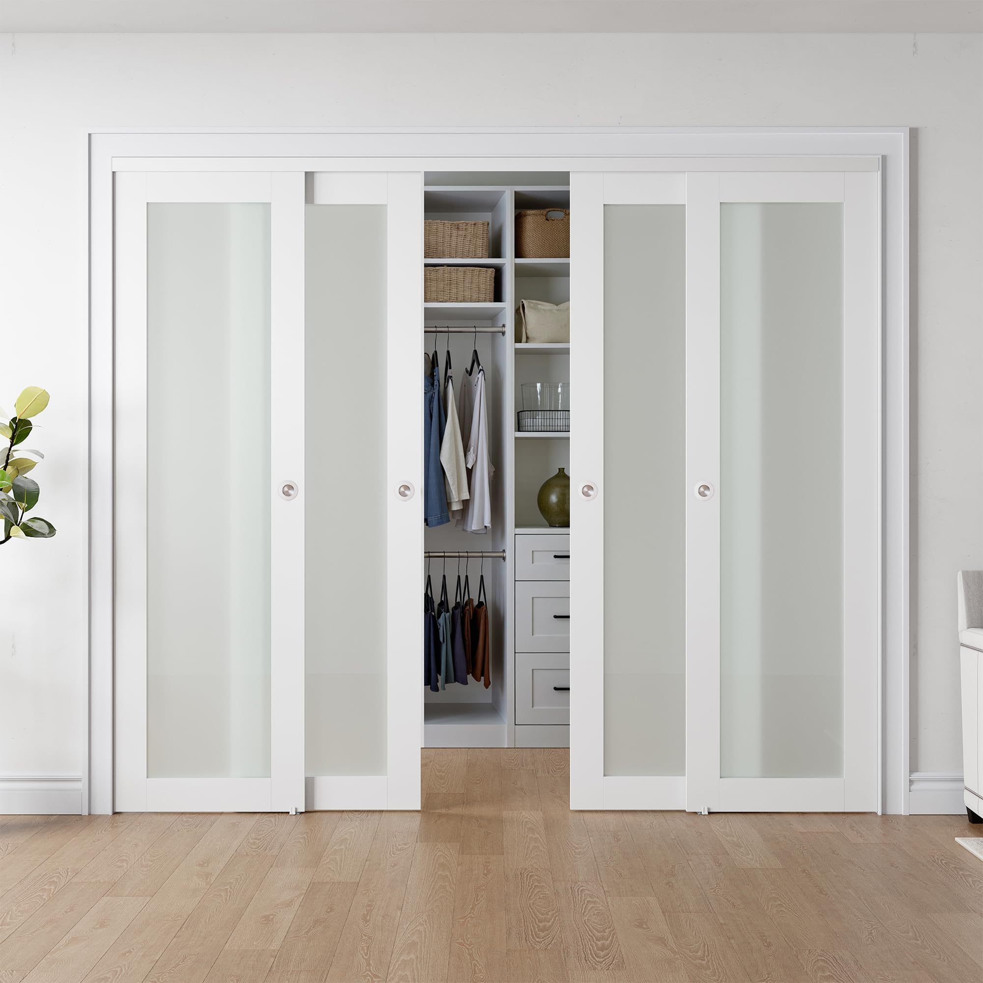 Photo 1 of ***FACTORY SEALED***COSHOMER Sliding Closet Door for 96" x 80" Opening, 1-Lite Frosted Glass Closet Door with Hardware Kit Included, Preassembled MDF Barn Door, White
