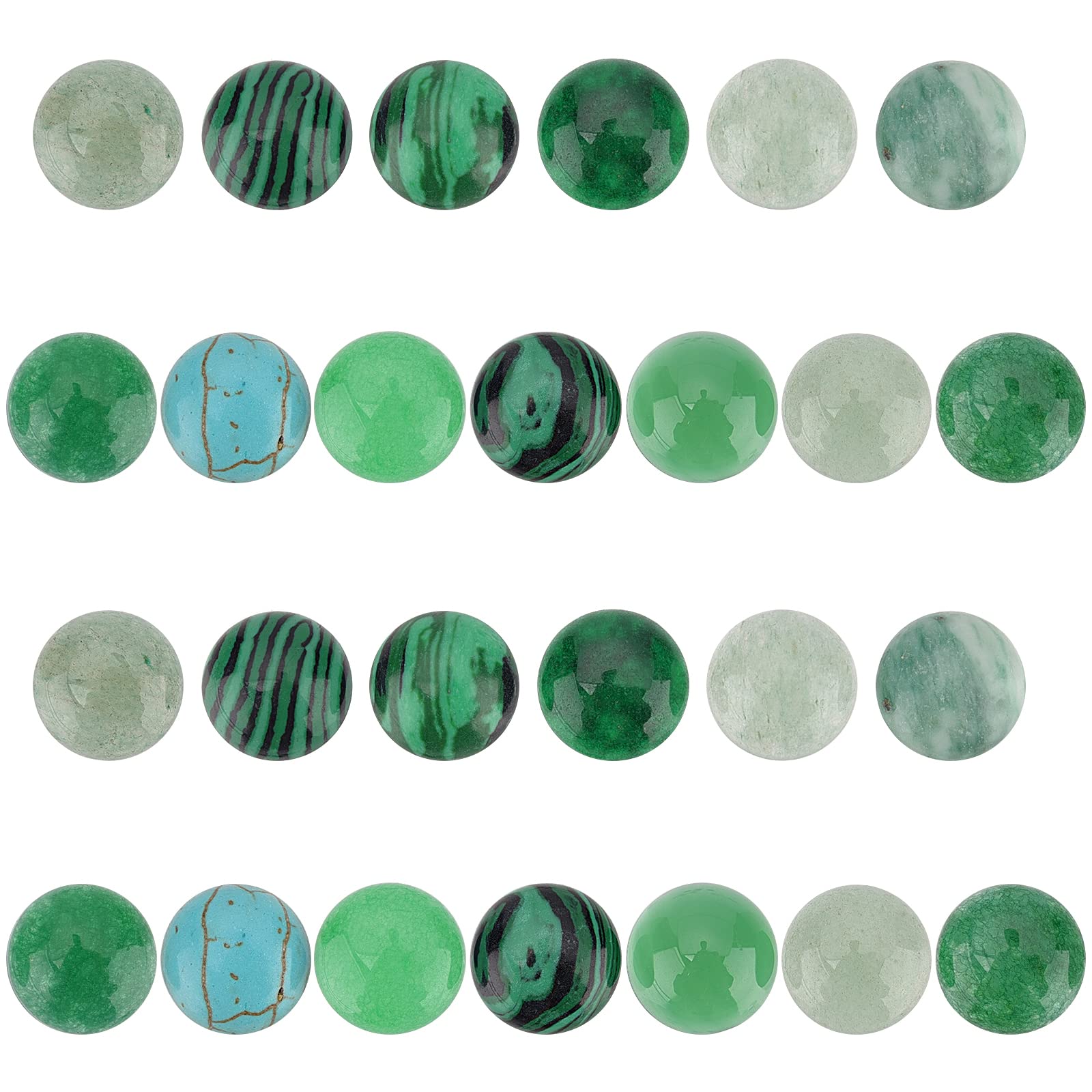 PH PandaHall Natural Gemstone Cabochons, 26pcs 13 Styles Semi-precious St. Patrick Flatback Stones 10mm Round Dome Green Jade Agate Undrilled Stone Bead for Earring Necklace Bracelet Making, 4mm Thick