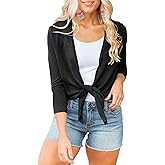 Langwyqu Womens Sheer Tie Knot Bolero Cardigan Summer Long Sleeve Lightweight Open Front Cover Up Crop Tops