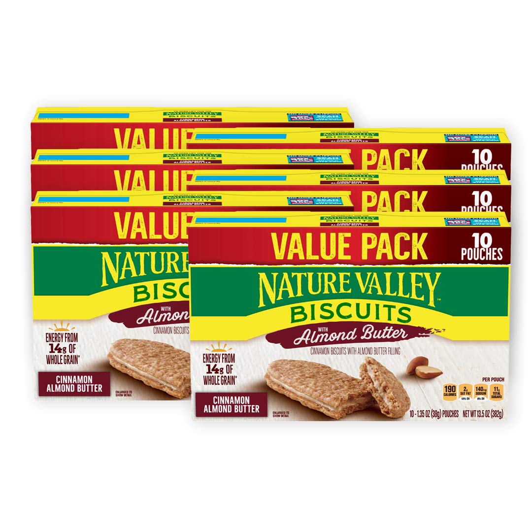 Nature Valley Biscuits, Almond Butter Breakfast Biscuits w/ Nut Filling,10 Ct, 6 Boxes