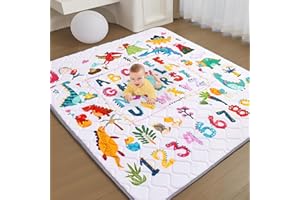 TreeBud Baby Play Mat - Thicken 71x59 Inch Soft Foam Crawling Mat for Playpen & Floor, Non-Slip Waterproof Playmats for Infants & Toddlers, Portable Foldable & Machine Washable, Dinosaur & Letters