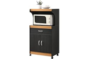 Hodedah Microwave Kitchen Cart, Black-Beech