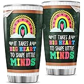JENOIS Teacher Appreciation Gift for Women, Colorful Rainbow Quote 20oz Stainless Steel Tumbler, Big Heart to Shape Little Minds, Insulated Coffee Travel Mug for School Use