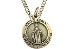CATHOLIC SAINT CHARMS Silver Tone Saint Nicholas Patron of Sick Children Medal on Chain, 3/4 Inch