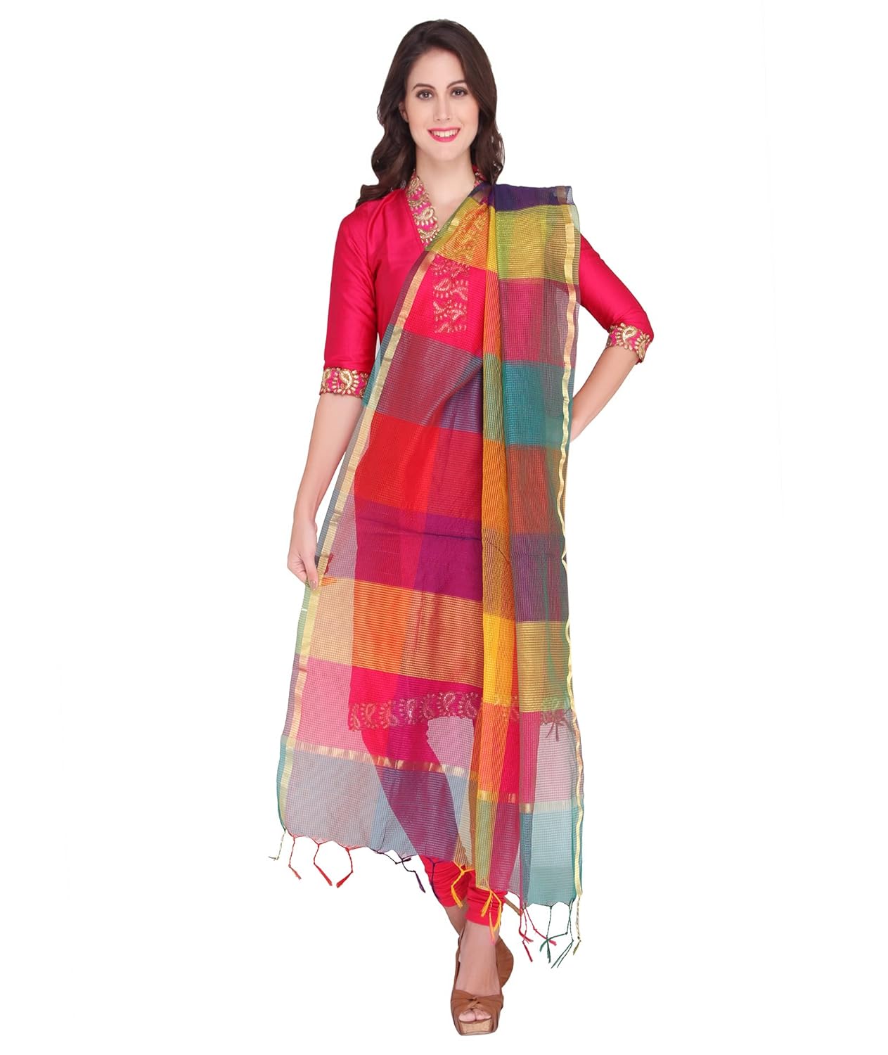 dupatta bazaar women's silk dupatta (db0943_free size_multi colour)