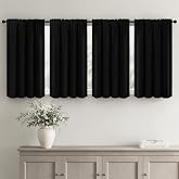 MIULEE Short 36 Inch Blackout Kitchen Window Curtain Black Set of 4 Panels | Light Blocking, Cafe Curtains, Room Darkening Thermal Insulation, Privacy Protection, Half-Tier Curtains for Small Windows