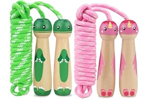 TCVENTS 2 Pack Jump Rope for Kids Ages 4-8 8-12, Kids Jump Rope for Girls Boys Skipping Fitness Rope for Toddlers Wooden Handle Cotton Jumping Rope for Kids Outdoor Activity, Pink & Green A