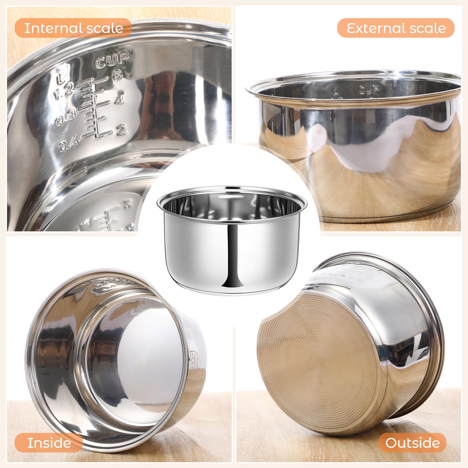 Baderke 304 Stainless Steel Inner Pot Compatible with Zojirushi NS-TSC10 and Tiger JBV-A10U Rice Multi-cooker (5.5 Cups) 3L Inner Bowl Replacement Pot Rice Cooker Stainless Steel